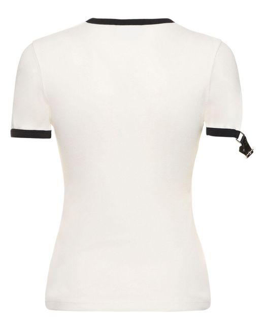Courreges White Buckle Contrast Cotton T-Shirt