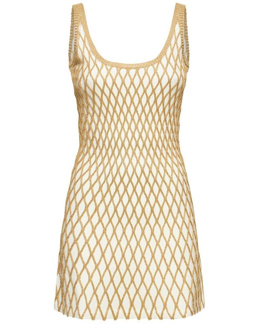 Valentino Lurex Net Knit Mini Dress in Natural | Lyst