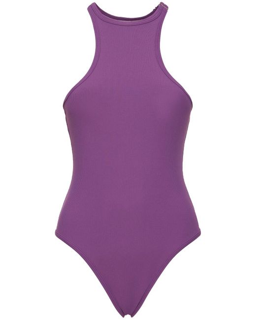 The Attico Purple Ribbed Lycra One Piece Swimsuit
