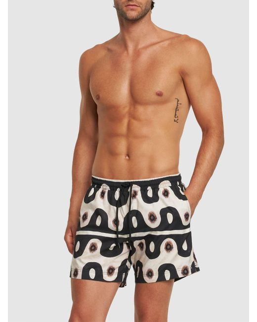 Commas White Jungle Wave Printed Nylon Swim Shorts for men