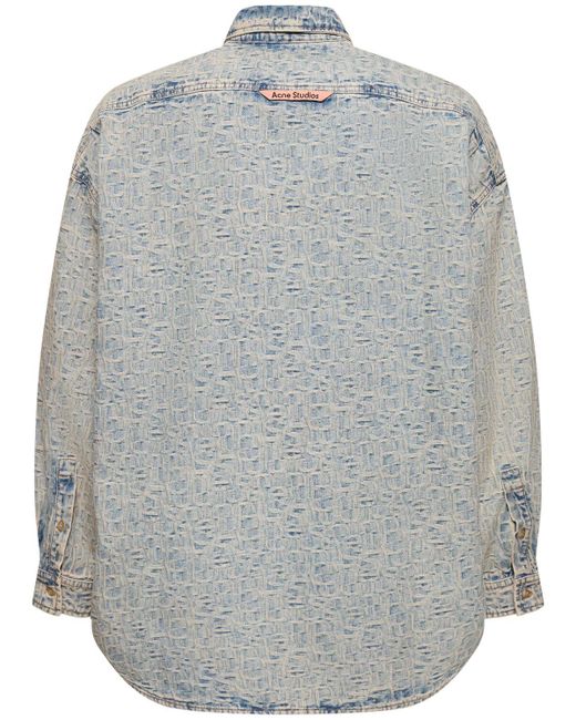 Acne Gray Setar Monogram Cotton Denim Shirt for men