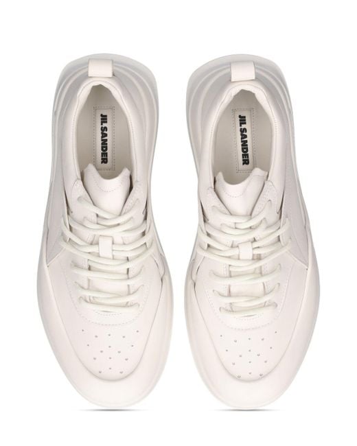 Jil Sander White Basket Leather Low Top Sneakers for men