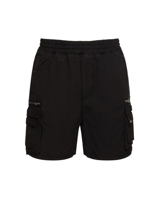 Represent Black Cotton Blend Cargo Shorts for men