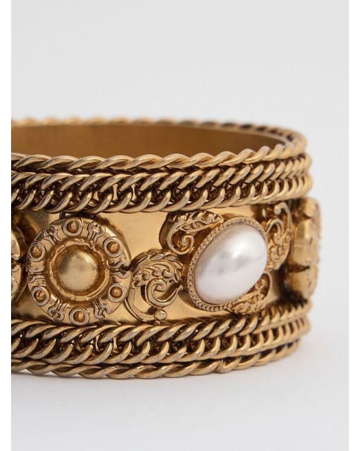 Moschino Brown Armreif Mit Kette Und Kunstperlen
