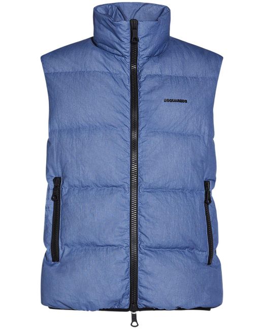 DSquared² Blue Classic Logo Nylon Puffer Vest for men