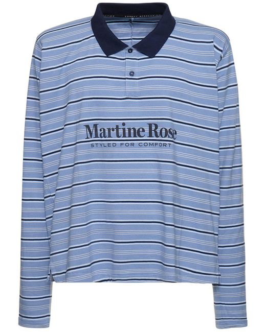 Martine Rose Blue Logo Print Cotton Jersey L/S Polo for men