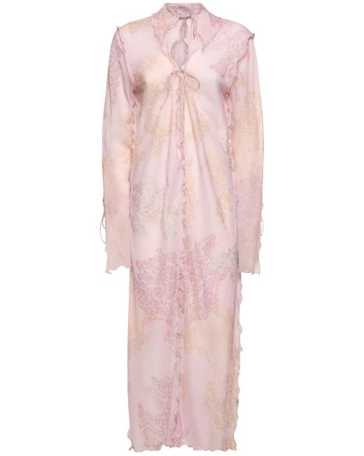 Robe caftan longue en coton et soie Acne en coloris Pink