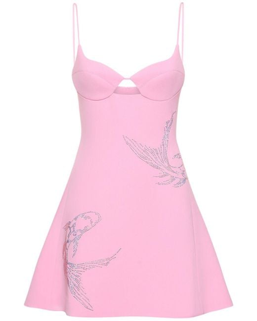 David Koma Pink Rhinestone-embellished Flared-hem Stretch-woven Mini Dress