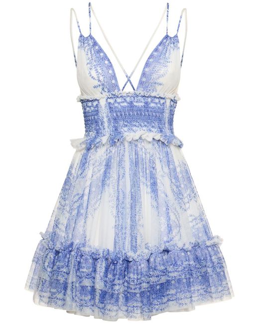 Philosophy Di Lorenzo Serafini Blue Printed Tulle Mini Dress