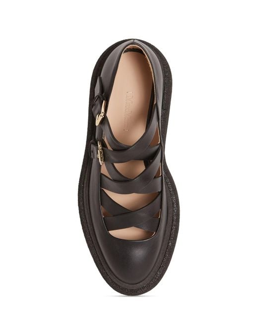 Max Mara Brown 30mm Rockballet Leather Strappy Shoes