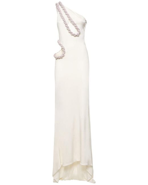 Robe en satin de viscose embellie ajourée Stella McCartney en coloris White