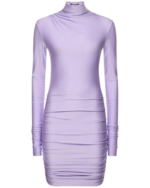 ANDAMANE Purple Oleandra Shiny Lycra Mini Dress