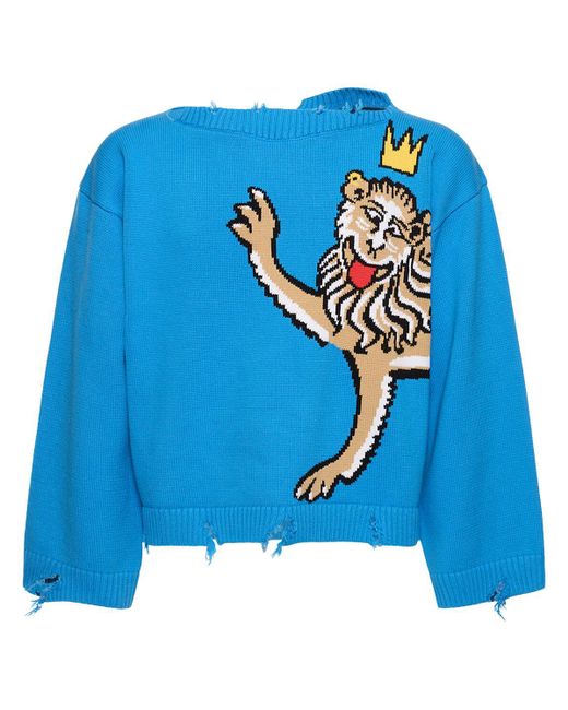 Charles Jeffrey Blue Graphic Slash Lion Print Sweater for men