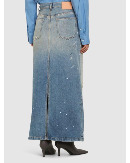 Acne Blue Cotton Blend Denim Midi Skirt