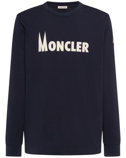 Moncler Sweatshirt Aus Baumwolljersey Mit Logo in Blue für Herren