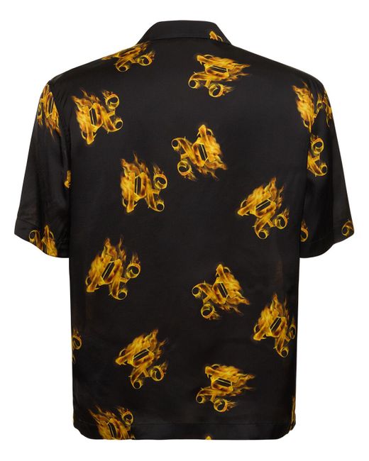 Palm Angels Black Burning Monogram Viscose Shirt for men