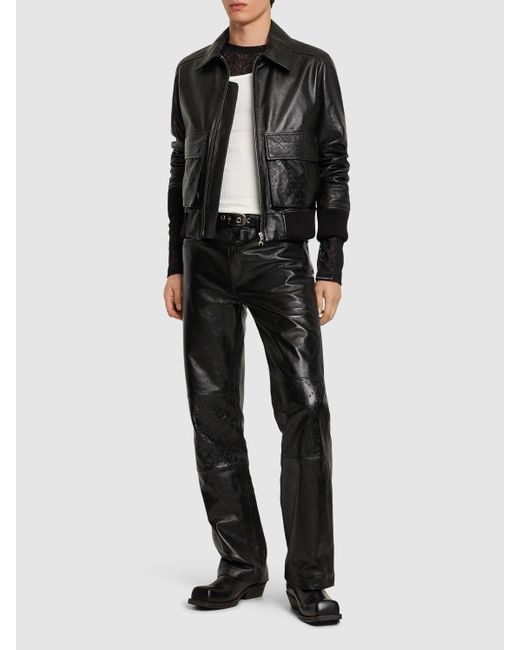 MARINE SERRE Black Laminated Leather Aviator Jacket for men
