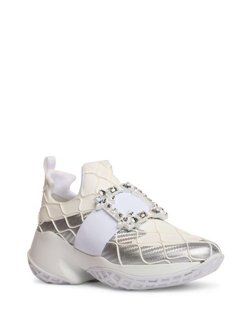 Roger Vivier White Viv Run Cotton & Mesh Sneakers