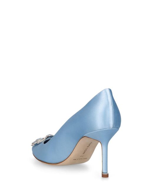 Zapatos de tacón hangisi de satén 70mm Manolo Blahnik de color Blue