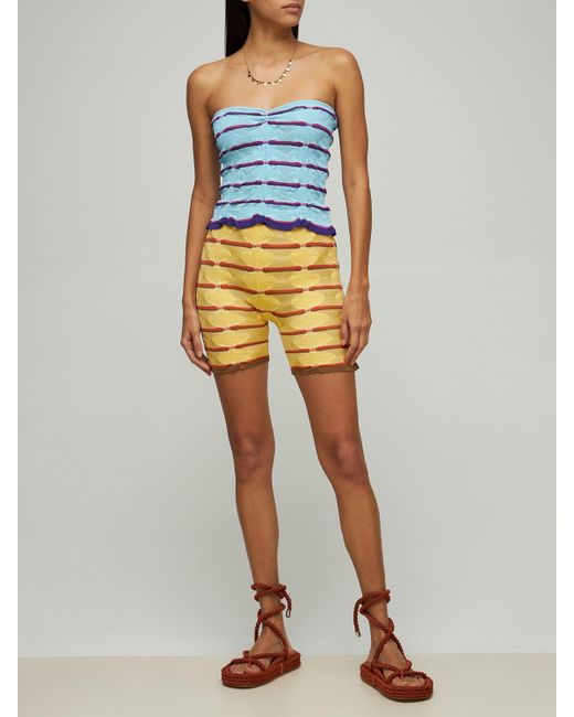 GIMAGUAS Été Knitted Viscose Strapless Top in Blue | Lyst UK