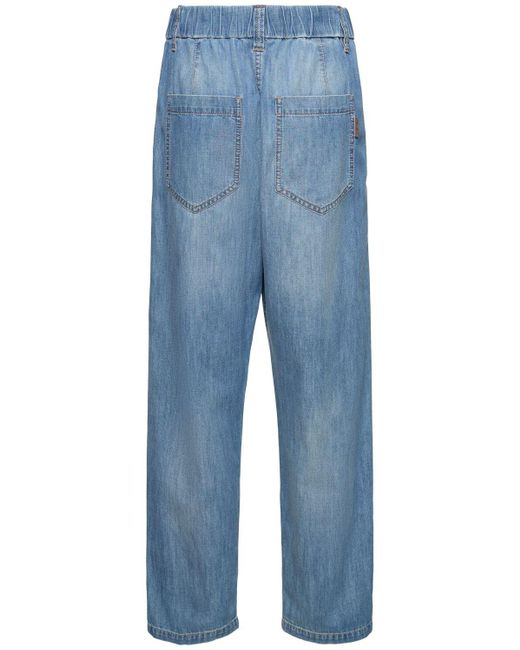 Jeans larghi in denim di Brunello Cucinelli in Blue
