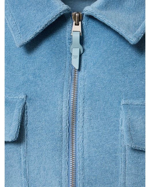 Tom Ford Blue Summer Toweling Cotton Zip Jacket for men