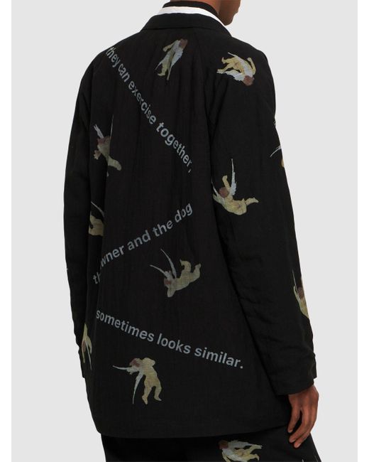 Yohji Yamamoto Black K-angel Printed Viscose & Linen Blazer for men