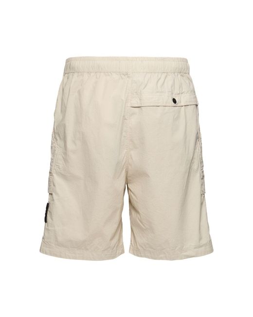 Stone Island White Cotton Blend Logo Patch Shorts for men