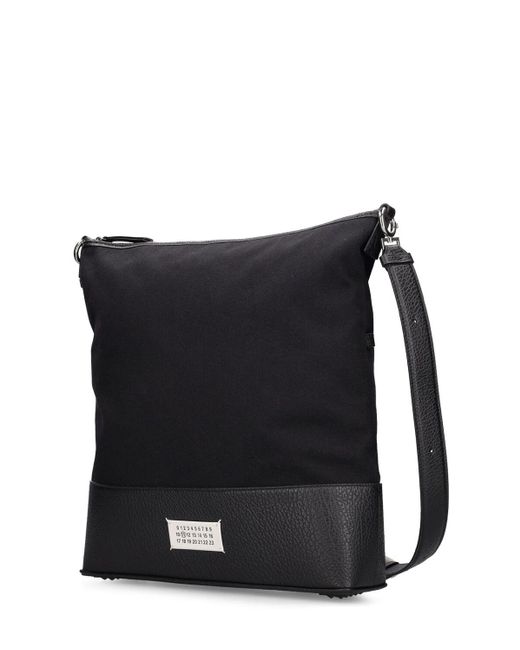 Maison Margiela Black Grained Leather & Canvas Crossbody Bag for men