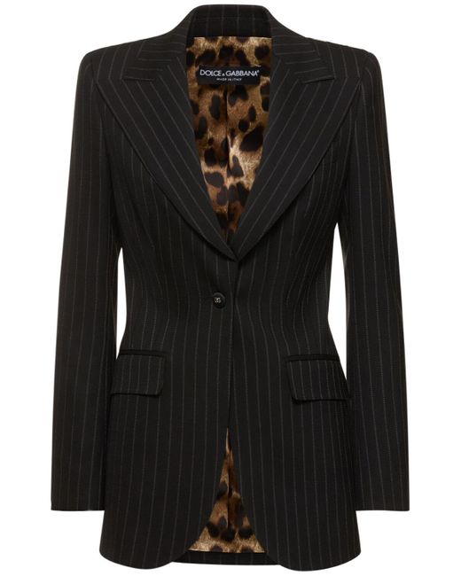 Veste en laine à fines rayures à boutonnage simple Dolce & Gabbana en coloris Black