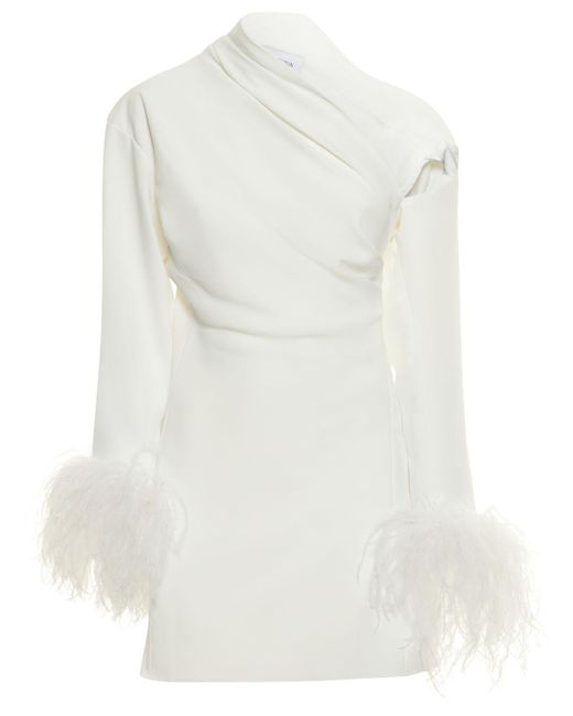 16Arlington White Adelaide Crepe & Feathers Mini Dress