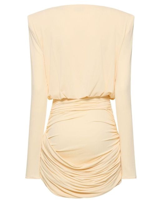 Magda Butrym Natural Jersey Draped Mini Dress W/ Plunge Neck