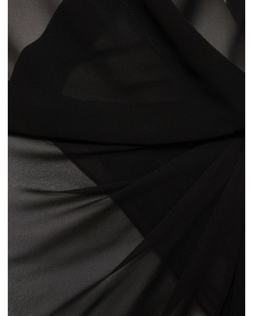 Monot Black Draped Georgette Long Wrap Shirt Dress