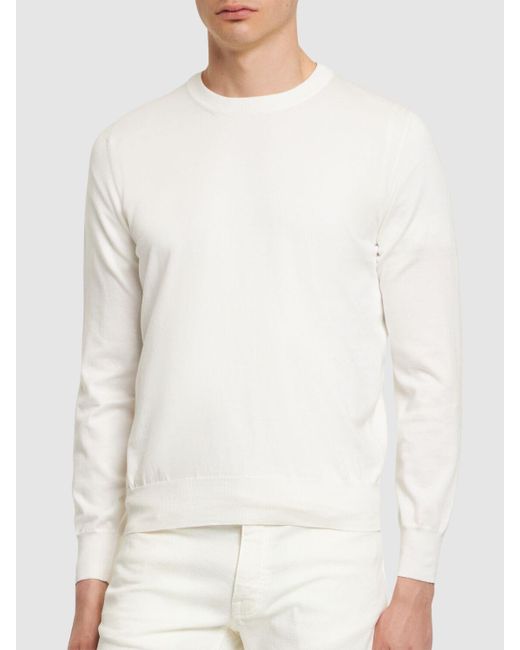 Suéter de algodón con cuello redondo Brunello Cucinelli de hombre de color White