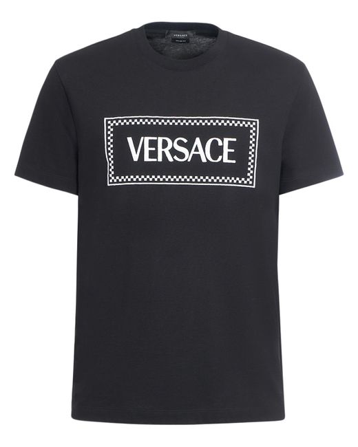 Camiseta de algodón con logo Versace de hombre de color Black