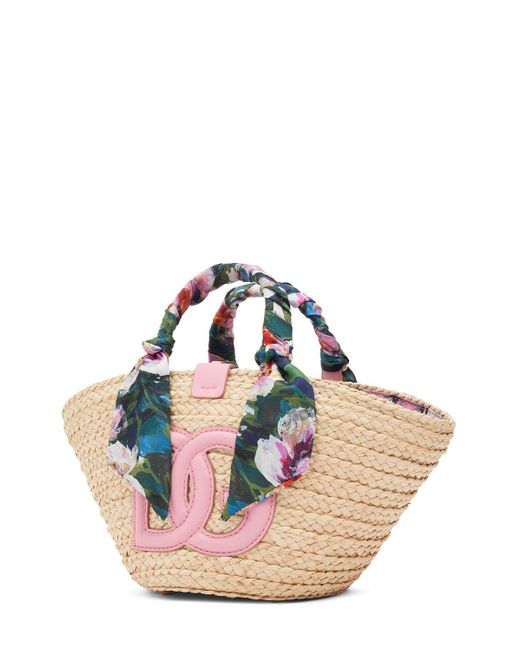 Dolce & Gabbana Pink Small Kendra Straw Tote Bag