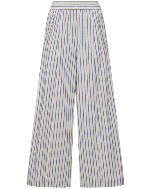 Pantalon ample en popeline de coton à rayures Brunello Cucinelli en coloris White