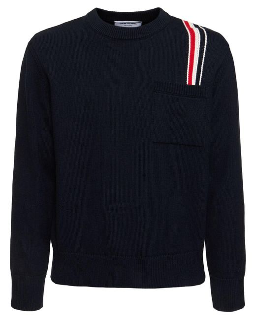 Thom Browne Blue Cotton Crewneck Sweater for men