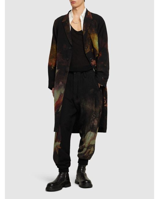 Pantalones de lino estampado Yohji Yamamoto de hombre de color Black