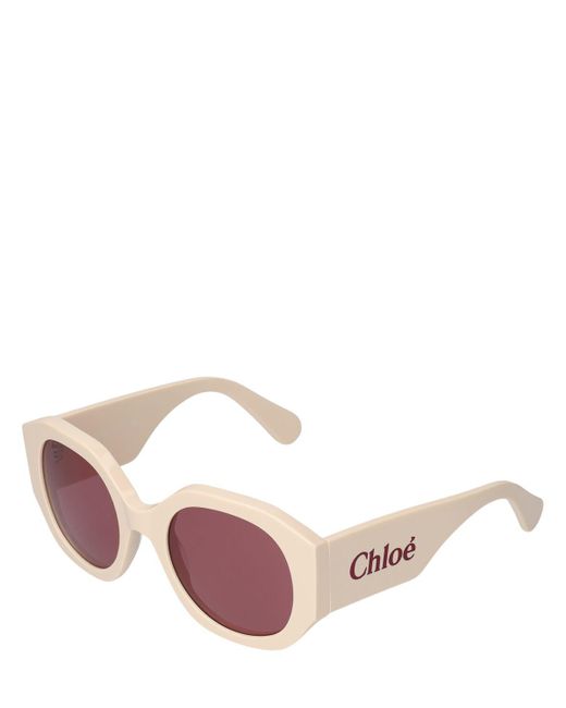 Chloé Pink Oversized Logo Round Acetate Sunglasses