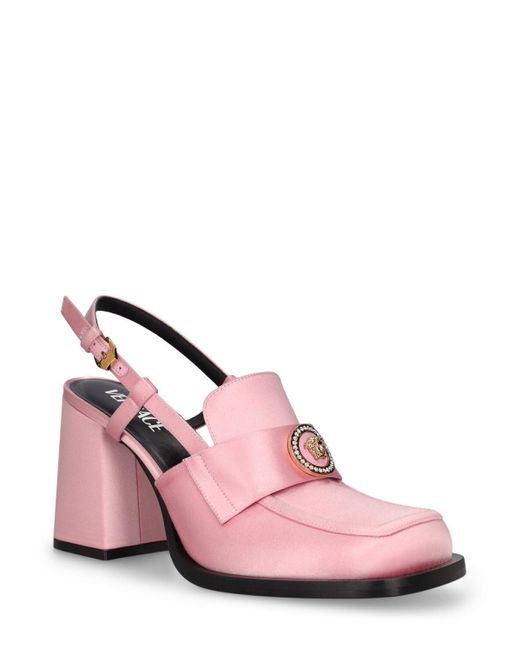 Zapatos destalonados de satén 85mm Versace de color Pink
