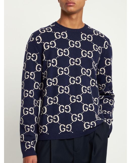 Gucci Blue Wool Crewneck Sweater for men
