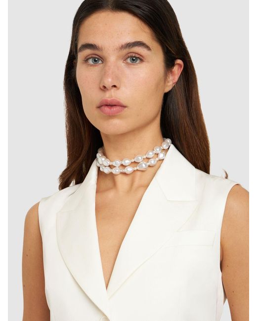 Magda Butrym Metallic Faux Pearl Double Wrap Necklace