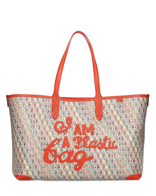 Anya Hindmarch Leather Sm I Am A Plastic Bag Recycled Tote Multi/cletin