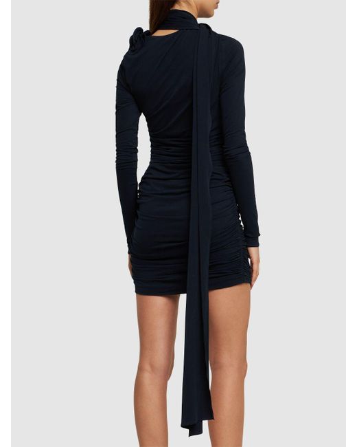 Magda Butrym Black Draped Jersey Mini Dress W/Scarf