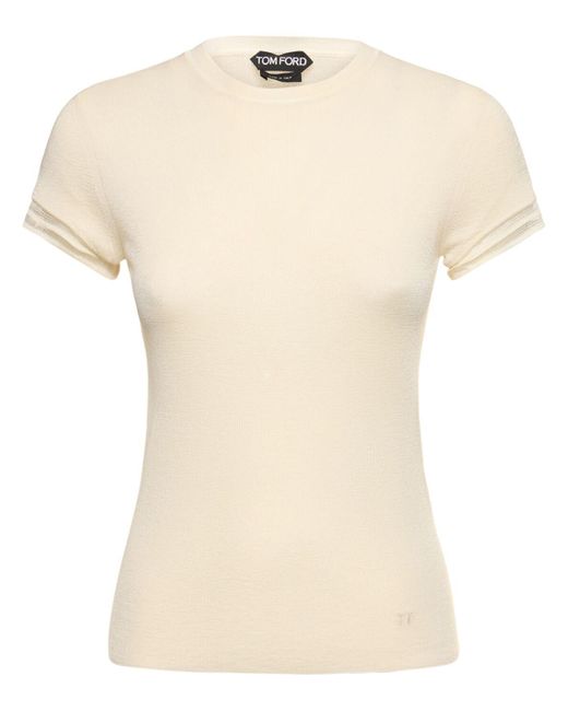 Tom Ford Natural Cashmere & Silk Knit Short Sleeve Top