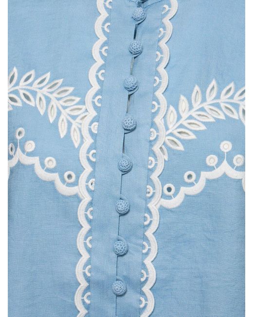 Zimmermann Blue Baumwollhemd Mit Stickerei "junie"