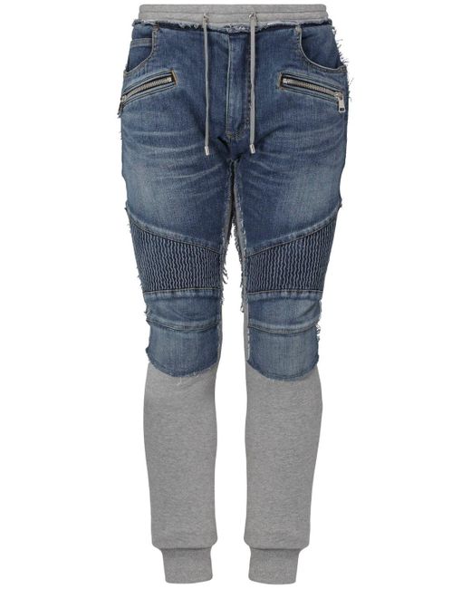 Balmain Blue Slim Cotton Denim & Jersey Jeans for men