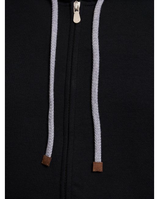 Brunello Cucinelli Black Cotton Blend Zipped Hoodie for men