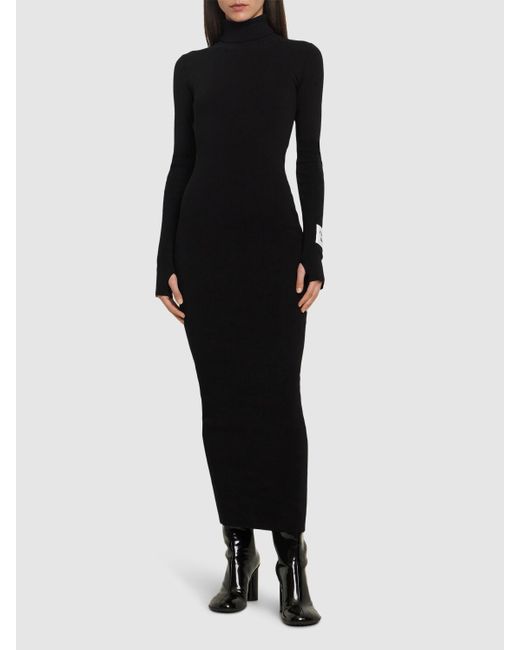 Moschino Black Cotton Long Sleeve Turtleneck Long Dress
